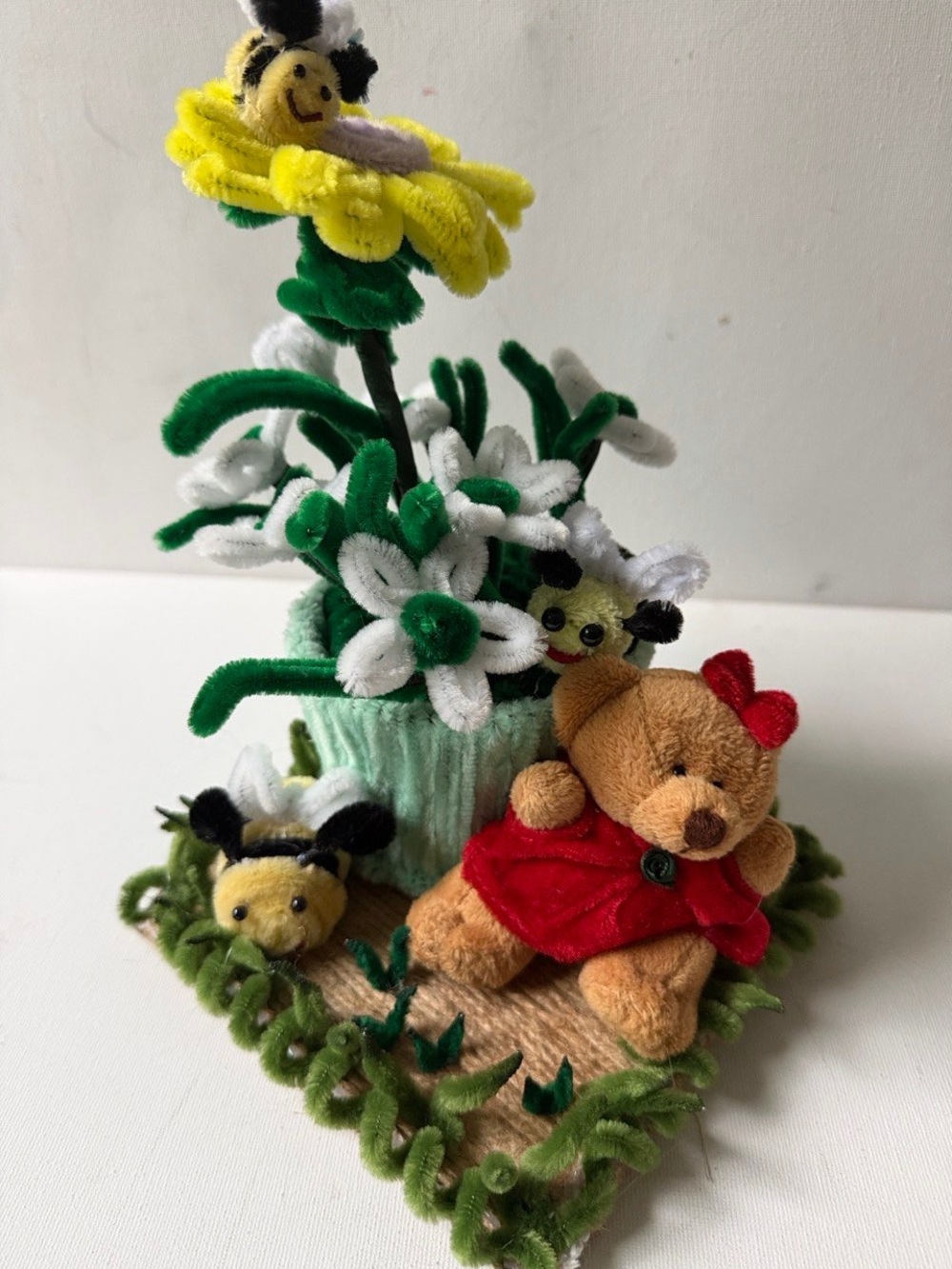 Plush Bear in Red Dress with White & Yellow Flower Playset